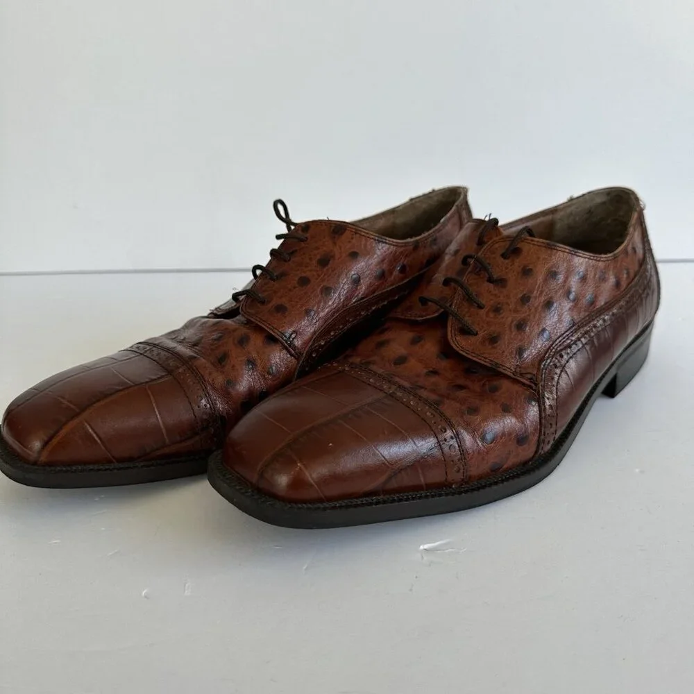 Stacy Adams Genuine‎ Leather Ostrich/Alligator Oxfords Men's Size Size 10M Brown